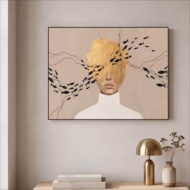 Modern - Vrouw - Goud Textielframe zwart klein -sfeer2