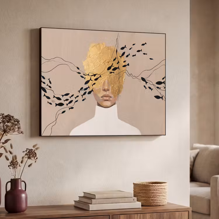 Modern - Vrouw - Goud Textielframe zwart klein -sfeer3