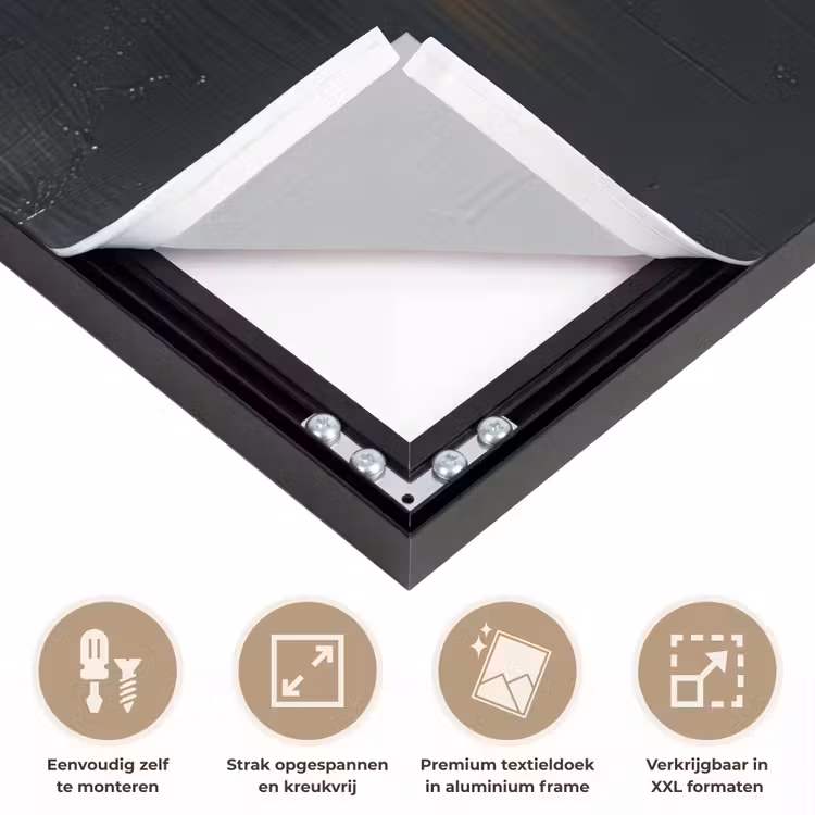 Modern - Zwart - Verf - Goud Textielframe zwart klein -USP_feed_closeupNL