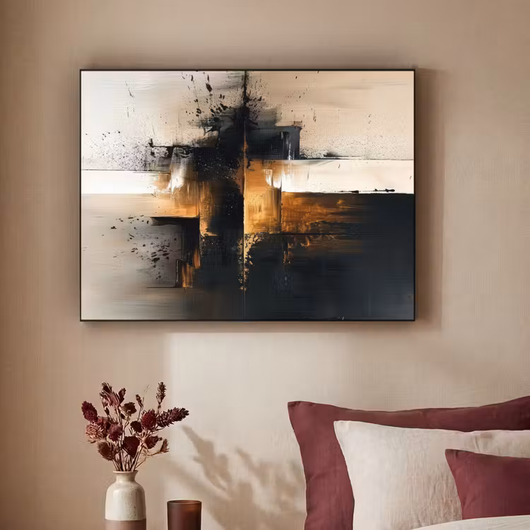 Modern - Zwart - Verf - Goud Textielframe zwart klein -sfeer1