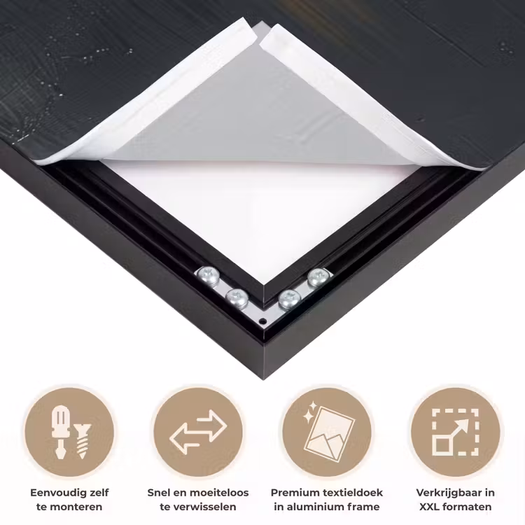 Modern - Zwart - Verf - Goud Textielframe zwart klein -USP_closeupNL