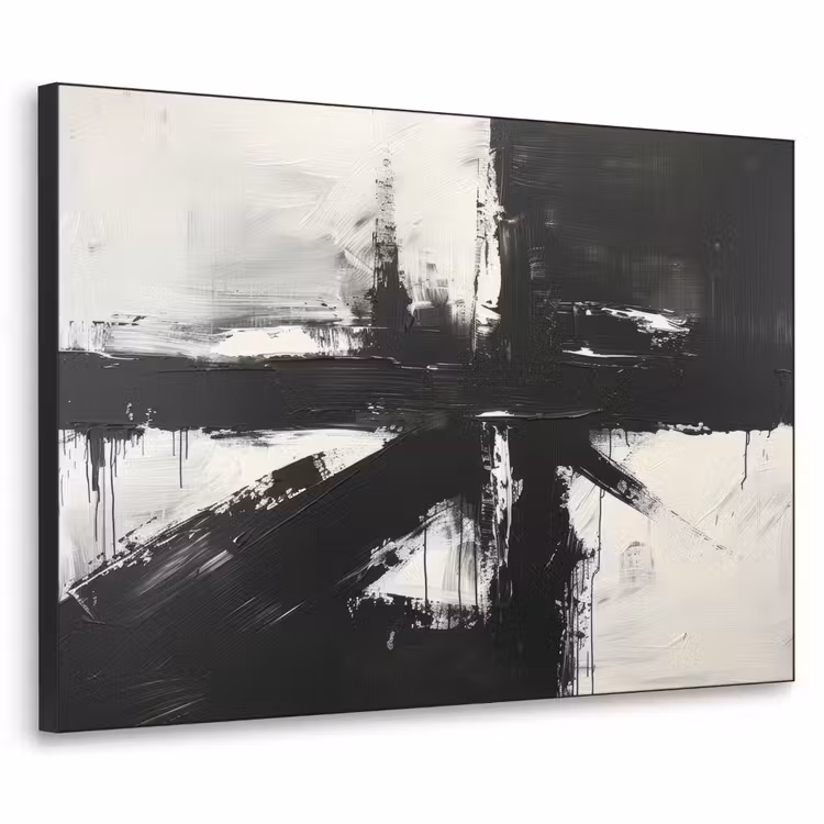 Modern - Zwart wit - Abstract - Kunst Textielframe - compleet frame klein -3d