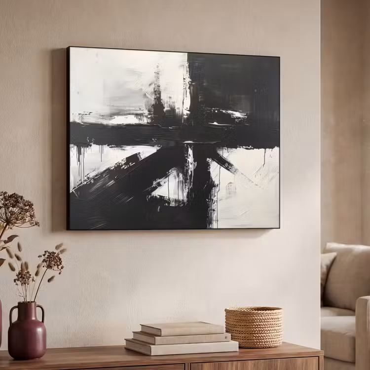 Modern - Zwart wit - Abstract - Kunst Textielframe zwart klein -sfeer3