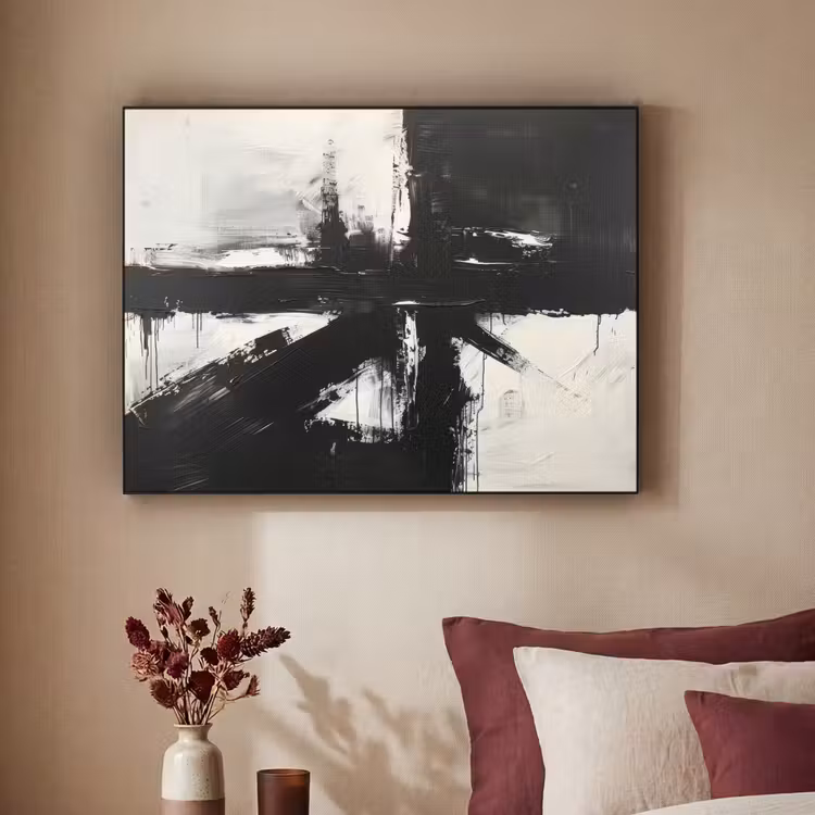 Modern - Zwart wit - Abstract - Kunst Textielframe - compleet frame klein -sfeer1
