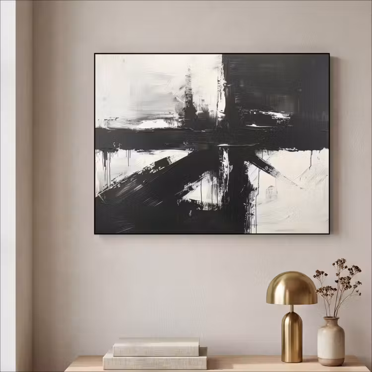 Modern - Zwart wit - Abstract - Kunst Textielframe zwart klein -sfeer2