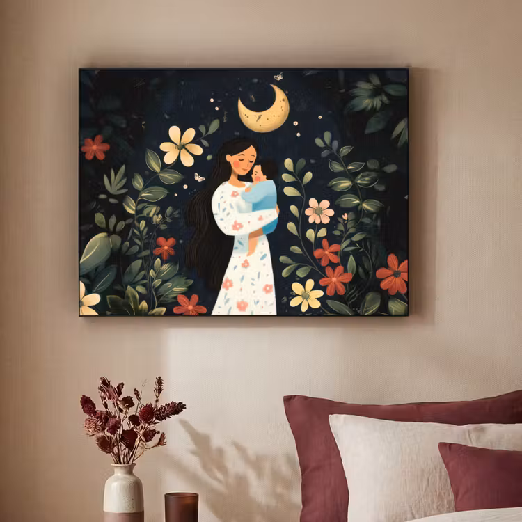 Moeder - Kind - Kleurrijk - Bloemen Textielframe zwart klein -sfeer1