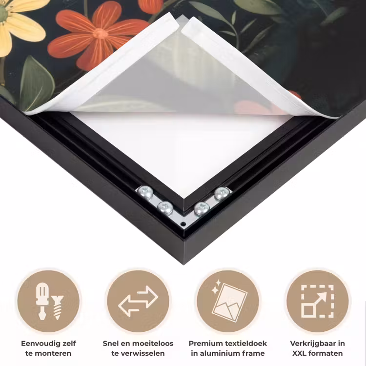 Moeder - Kind - Kleurrijk - Bloemen Textielframe zwart klein -USP_closeupNL