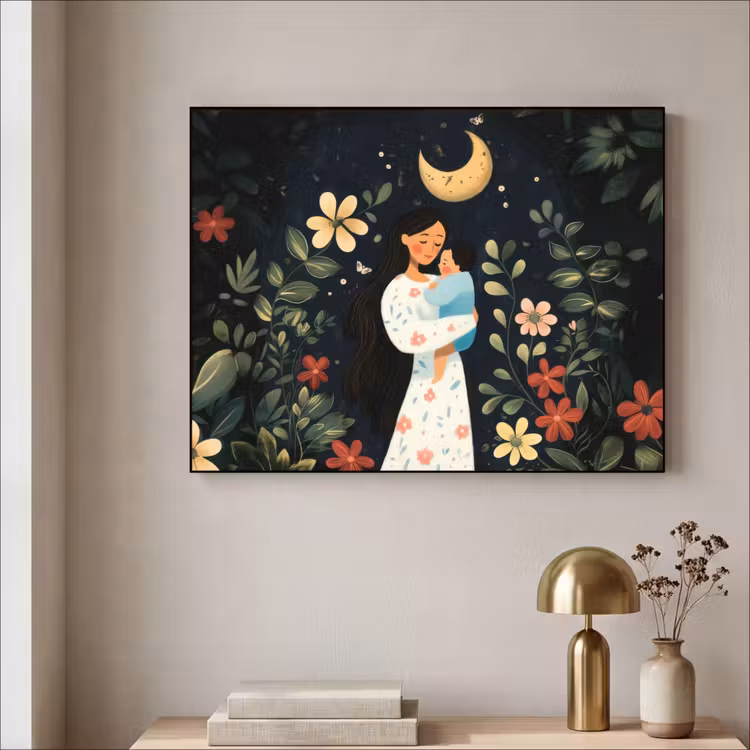 Moeder - Kind - Kleurrijk - Bloemen Textielframe zwart klein -sfeer2