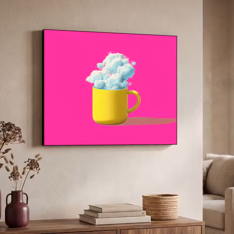 Mok - Wolken - Roze - Minimalitisch Textielframe - compleet frame klein -sfeer3