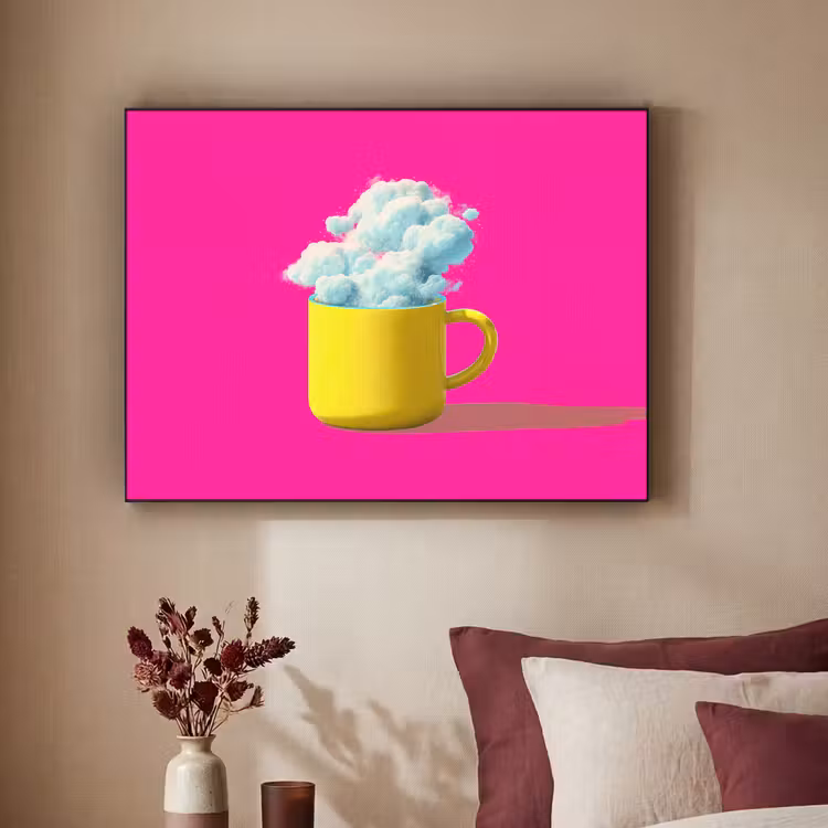 Mok - Wolken - Roze - Minimalitisch Textielframe - compleet frame klein -sfeer1