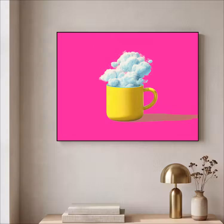 Mok - Wolken - Roze - Minimalitisch Textielframe - compleet frame klein -sfeer2