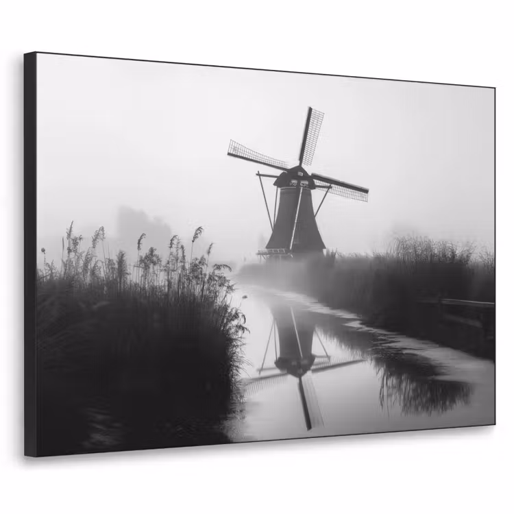 Molen - Weerspiegeling - Landschap - Water Textielframe zwart klein -3d