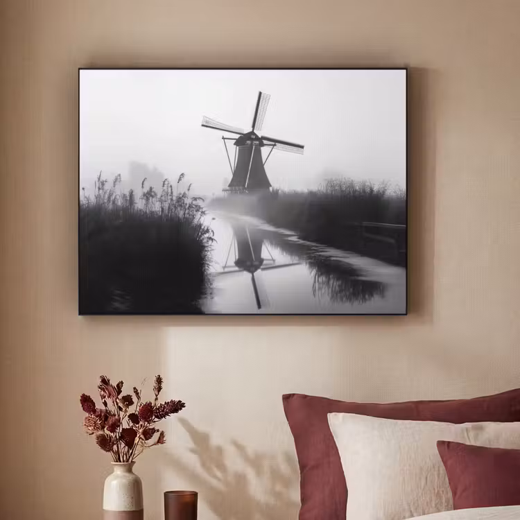 Molen - Weerspiegeling - Landschap - Water Textielframe - compleet frame klein -sfeer1