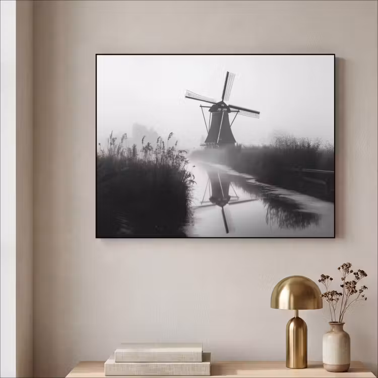 Molen - Weerspiegeling - Landschap - Water Textielframe - compleet frame klein -sfeer2