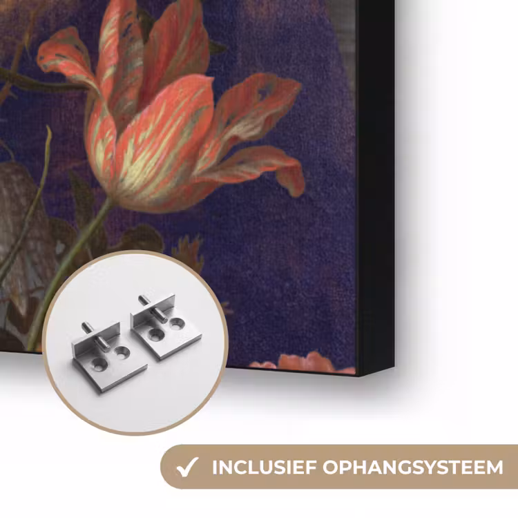 Mona Lisa - Leonardo da Vinci - Bloemen Textielframe zwart klein -USP_ophangsysteemNL