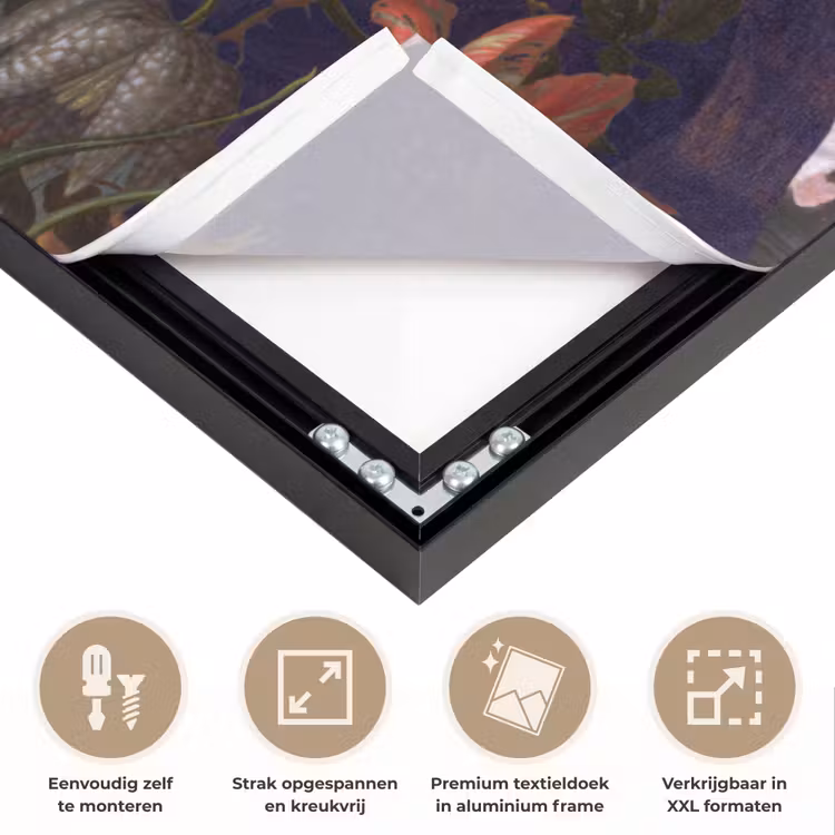 Mona Lisa - Leonardo da Vinci - Bloemen Textielframe zwart klein -USP_feed_closeupNL