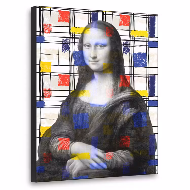 Mona Lisa - Mondriaan - Oude Meesters Textielframe zwart klein -3d