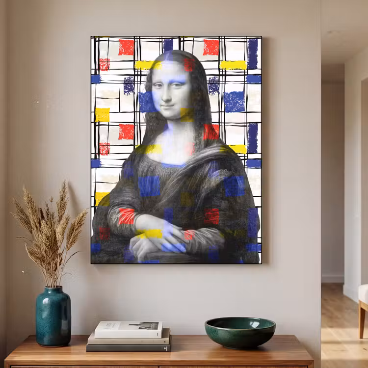 Mona Lisa - Mondriaan - Oude Meesters Textielframe zwart klein -sfeer1