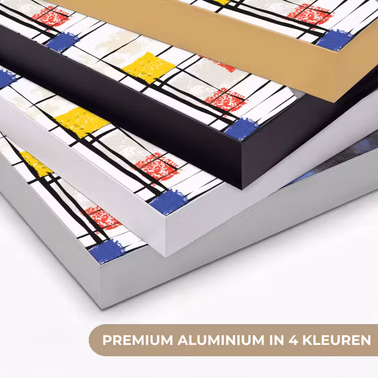Mondriaan - Meisje met de parel - Collage Textielframe zwart klein -USP_kleurenNL