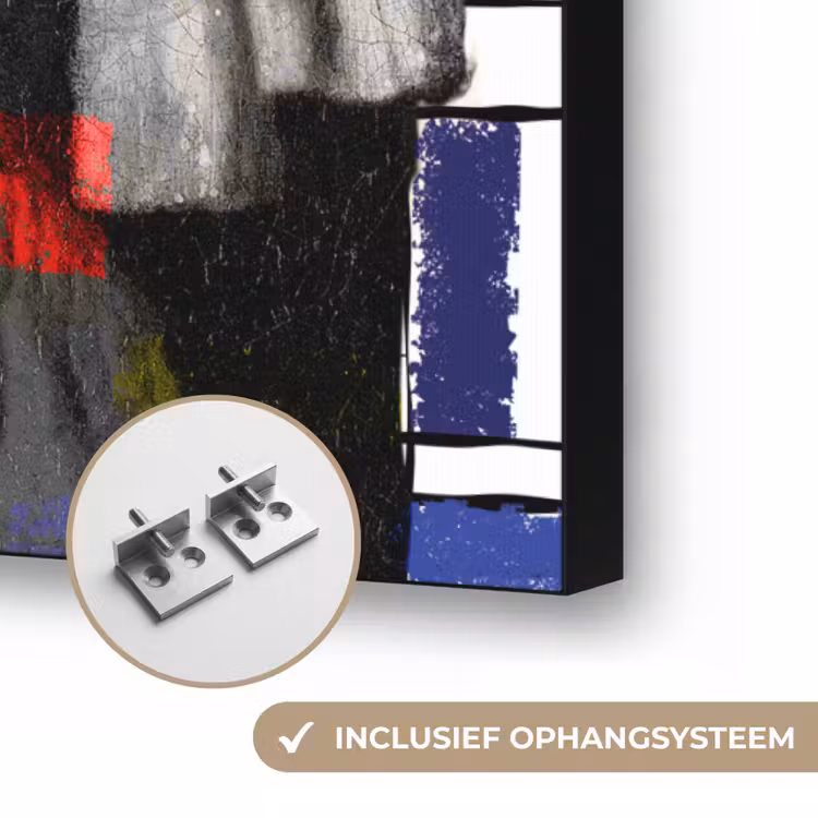 Mondriaan - Meisje met de parel - Collage Textielframe zwart klein -USP_ophangsysteemNL