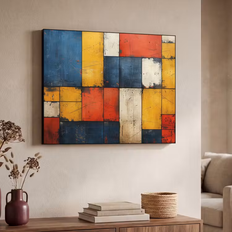 Mondriaan stijl - Kunst - Kleurrijk - Modern Textielframe zwart klein -sfeer3