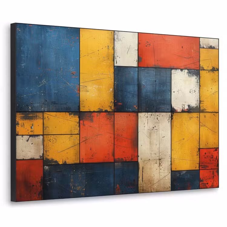 Mondriaan stijl - Kunst - Kleurrijk - Modern Textielframe zwart klein -3d