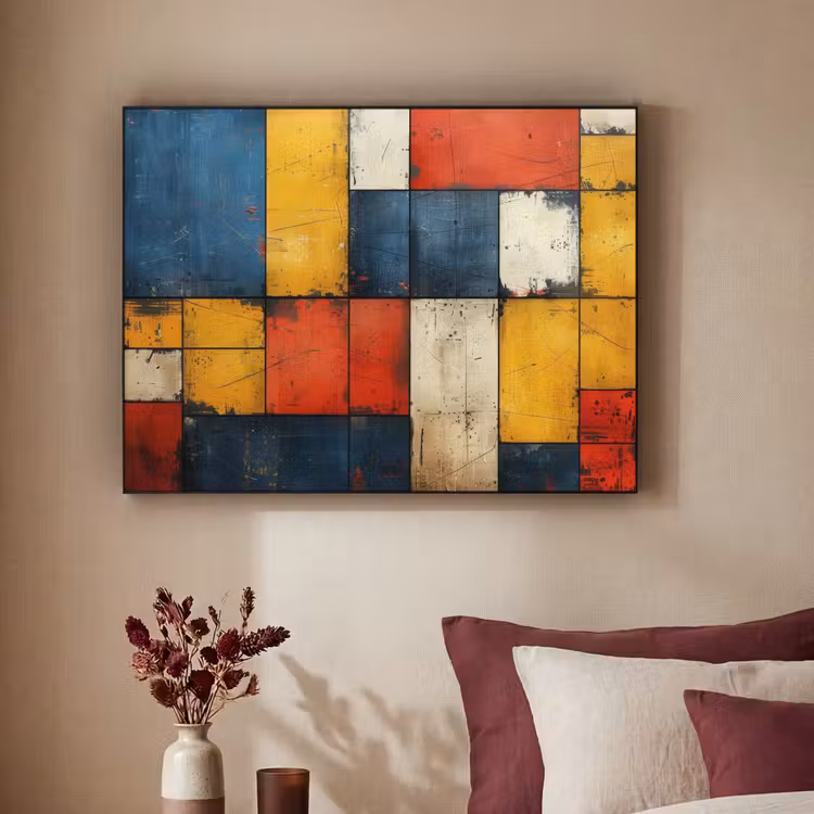Mondriaan stijl - Kunst - Kleurrijk - Modern Textielframe zwart klein -sfeer1