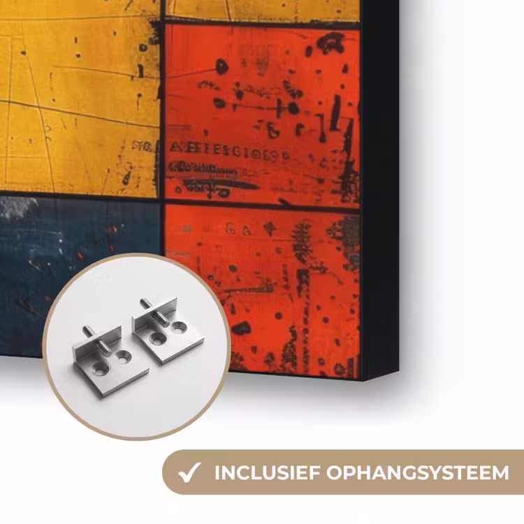 Mondriaan stijl - Kunst - Kleurrijk - Modern Textielframe zwart klein -USP_ophangsysteemNL