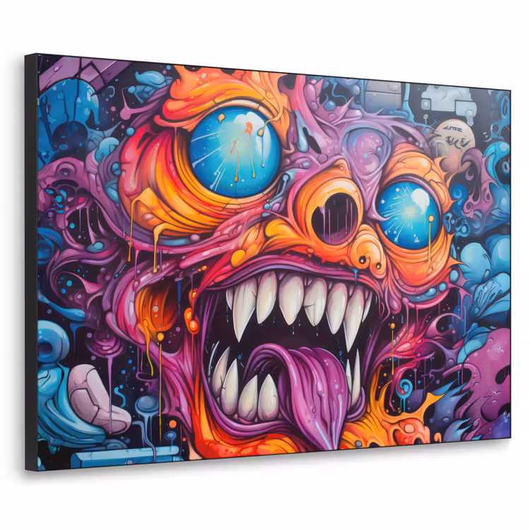 Monster - Graffiti - Kleuren - Oranje Textielframe zwart klein -3d