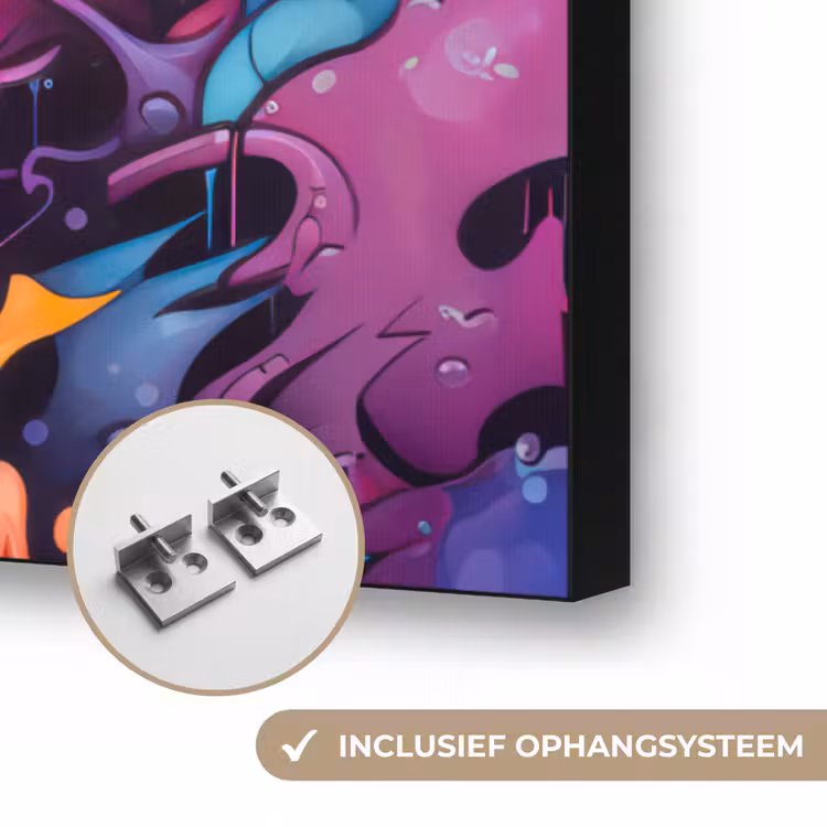 Monster - Graffiti - Kleuren - Oranje Textielframe zwart klein -USP_ophangsysteemNL