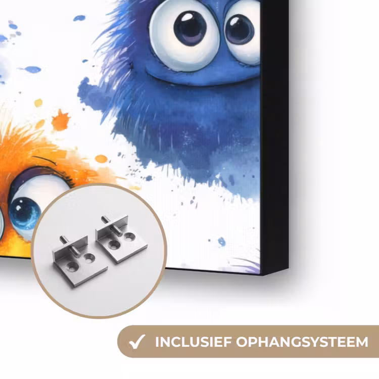 Monstertjes - Aquarel - Kleurrijk Textielframe zwart klein 947 -USP_ophangsysteemNL