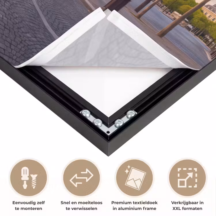 Monument - Parijs - Zonsondergang - Architectuur - Goud Textielframe zwart klein -USP_closeupNL