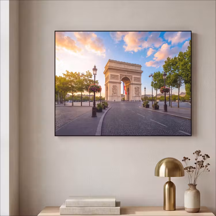 Monument - Parijs - Zonsondergang - Architectuur - Goud Textielframe zwart klein -sfeer2