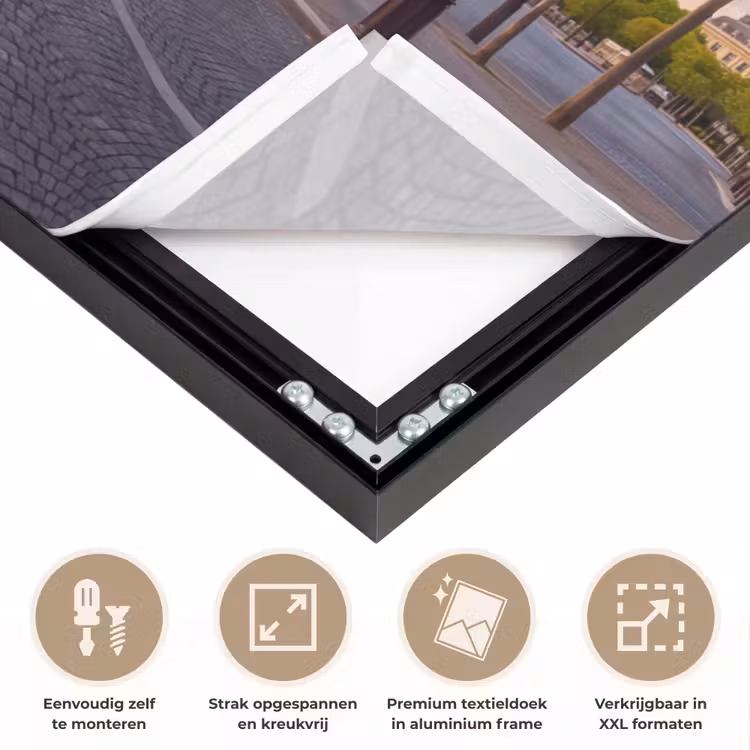 Monument - Parijs - Zonsondergang - Architectuur - Goud Textielframe zwart klein -USP_feed_closeupNL