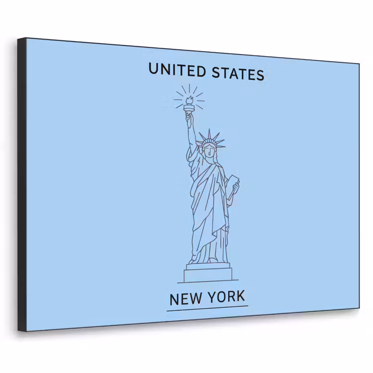 Monument - Vrijheidsbeeld - New York - Minimalistisch - Blauw Textielframe zwart klein -3d