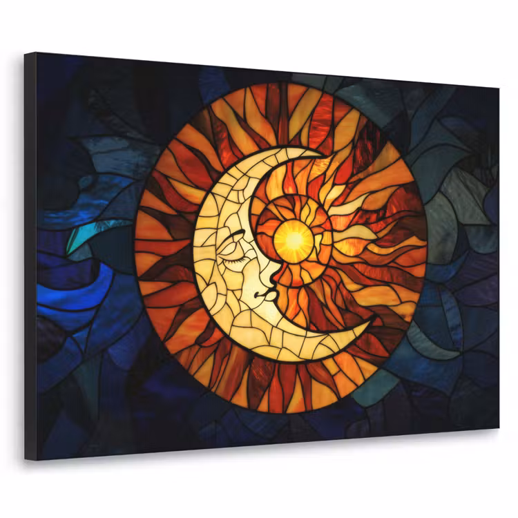 Mozaïek - Glas - Maan - Donkerblauw Textielframe - compleet frame klein -3d