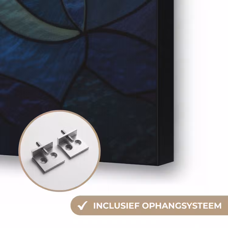 Mozaïek - Glas - Maan - Donkerblauw Textielframe zwart klein -USP_ophangsysteemNL