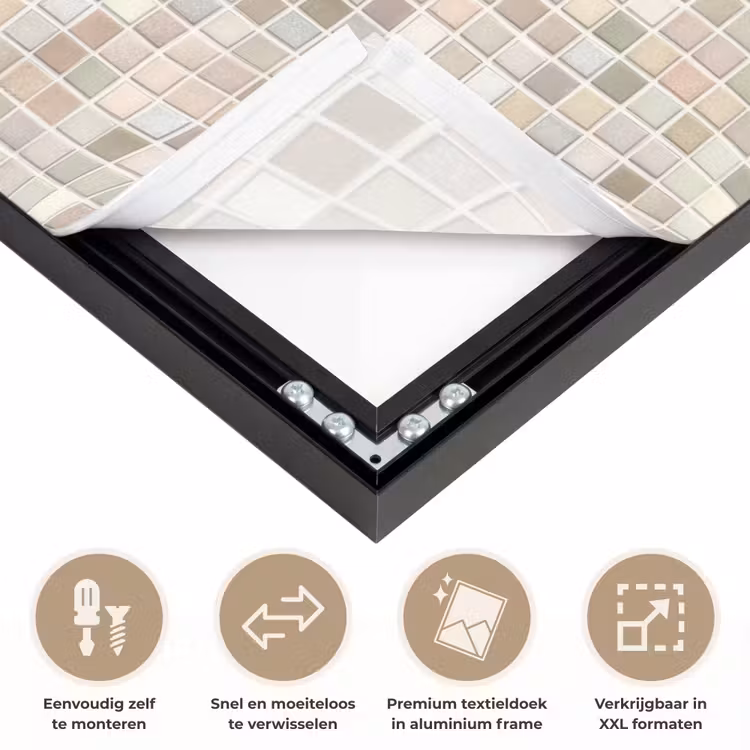 Mozaïek - Patroon- Taupe Textielframe zwart klein 947 -USP_closeupNL
