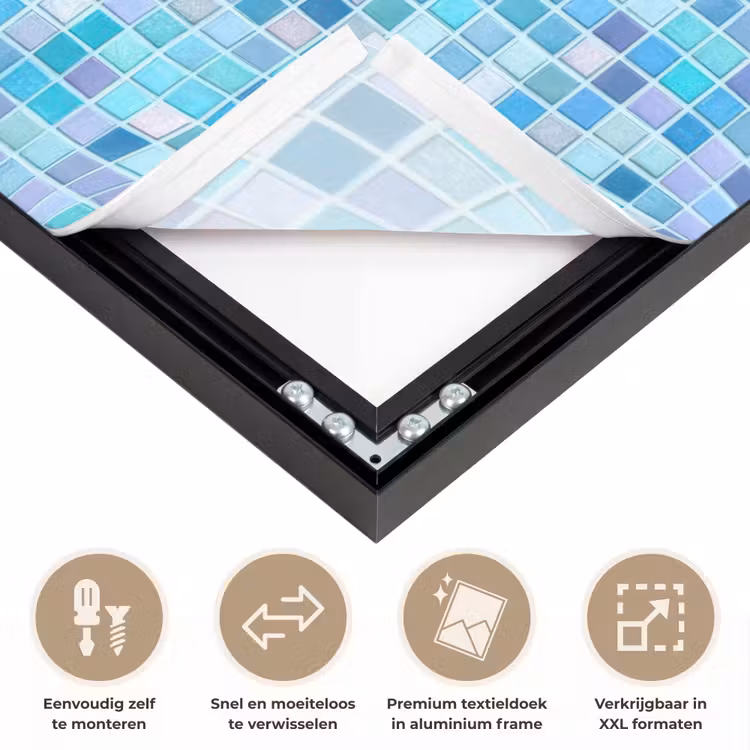 Mozaïek - Patroon - Turquoise Textielframe zwart klein 947 -USP_closeupNL
