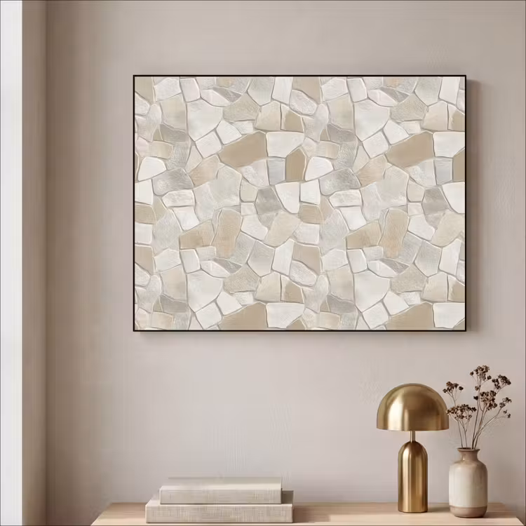 Mozaïek - Stenen - Beige Textielframe zwart klein 947 -sfeer2