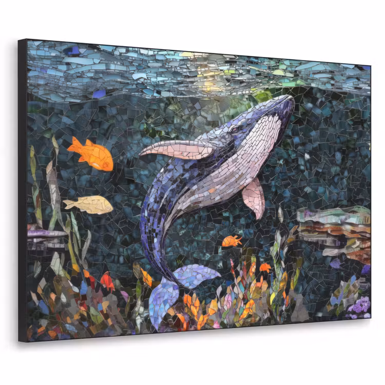 Mozaïek - Walvis - Koraal - Water Textielframe - compleet frame klein -3d