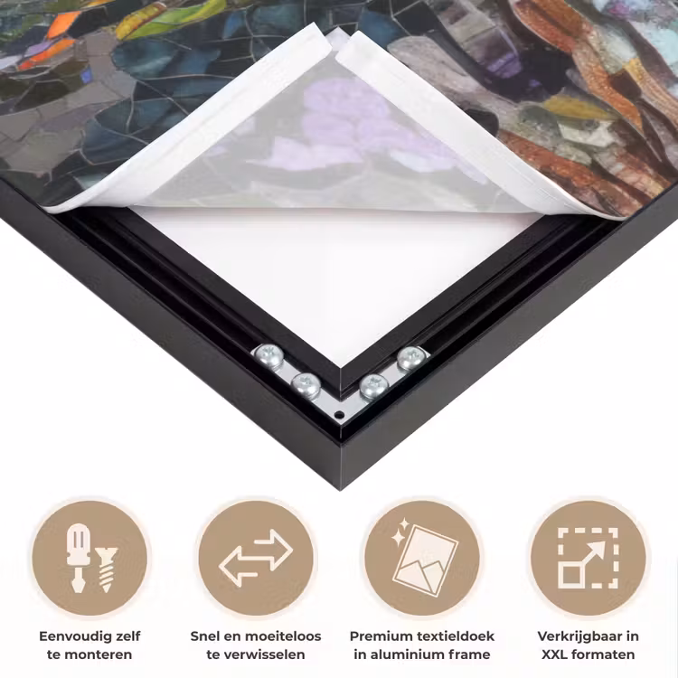 Mozaïek - Walvis - Koraal - Water Textielframe zwart klein -USP_closeupNL