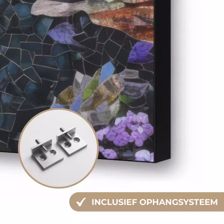 Mozaïek - Walvis - Koraal - Water Textielframe zwart klein -USP_ophangsysteemNL