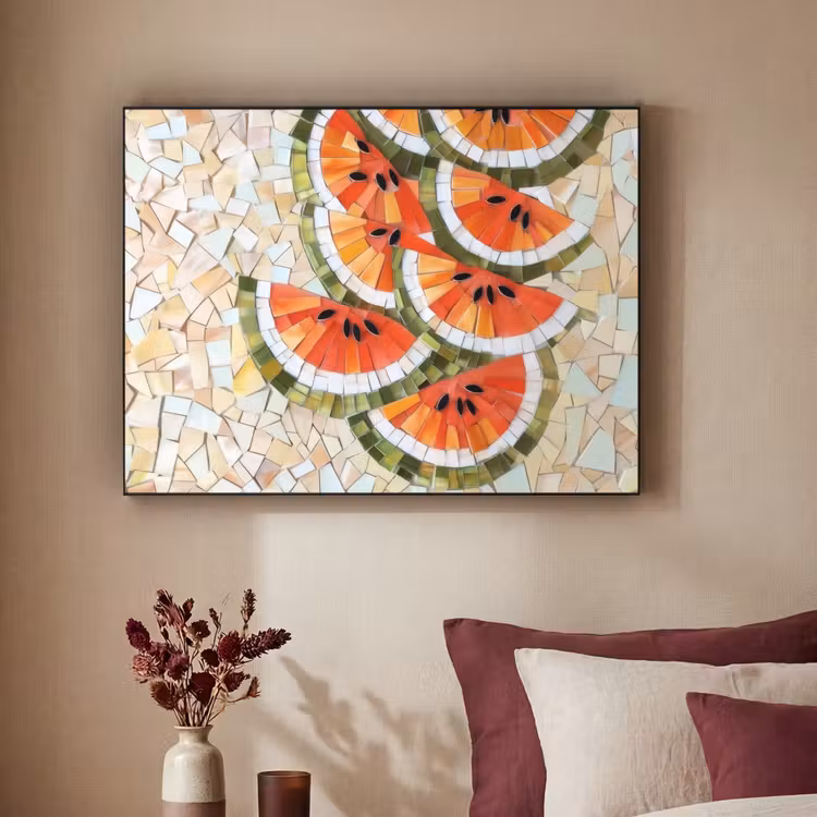 Mozaïek - Watermeloen - Rood - Pitten Textielframe zwart klein -sfeer1
