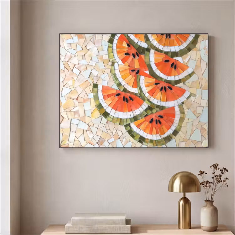 Mozaïek - Watermeloen - Rood - Pitten Textielframe - compleet frame klein -sfeer2