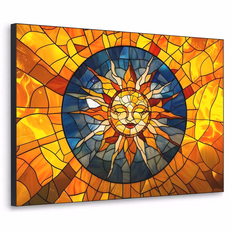 Mozaïek - Zon - Geel - Cirkel Textielframe zwart klein -3d