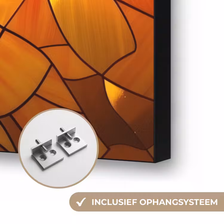 Mozaïek - Zon - Geel - Cirkel Textielframe zwart klein -USP_ophangsysteemNL