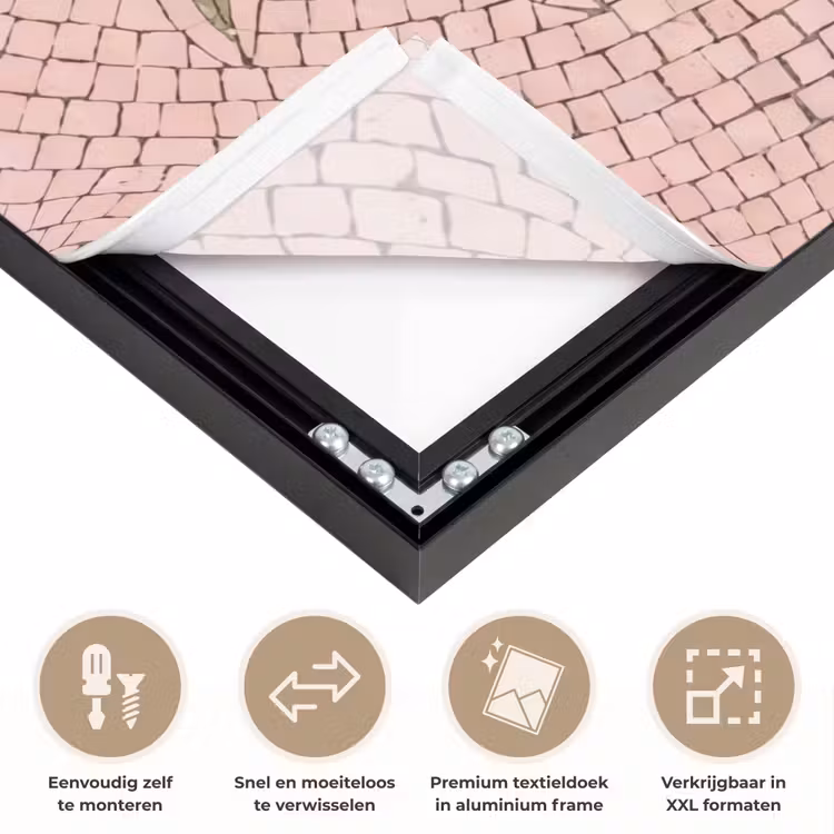 Mozaïek - Zon - Patroon - Klassiek - Roze Textielframe zwart klein -USP_closeupNL