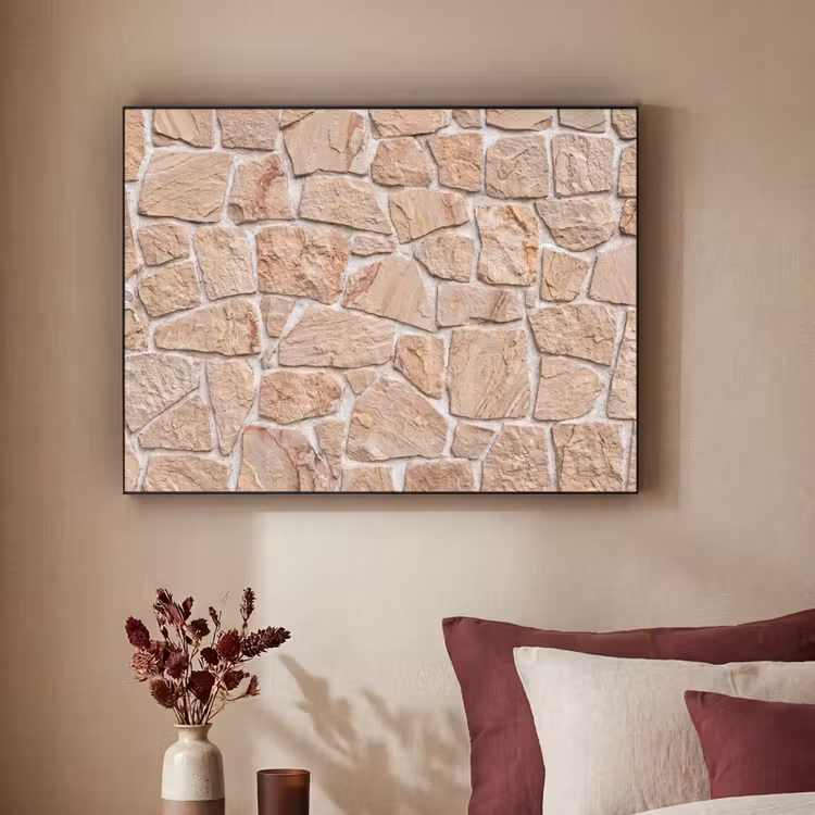 Muur - Steen - Patroon - Rustiek - Beige Textielframe zwart klein -sfeer1