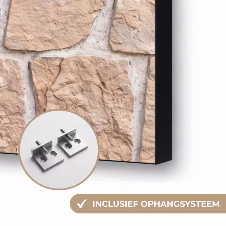 Muur - Steen - Patroon - Rustiek - Beige Textielframe zwart klein -USP_ophangsysteemNL